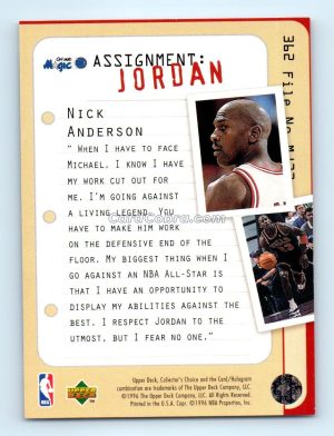 1996 Collectors Choice #362 Nick Anderson/Michael Jordan Chicago Bulls/Orlando Magic