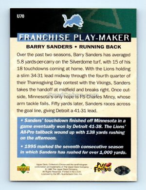 1996 Collector's Choice Franchise Play-Maker #U70 Barry Sanders Detroit Lions