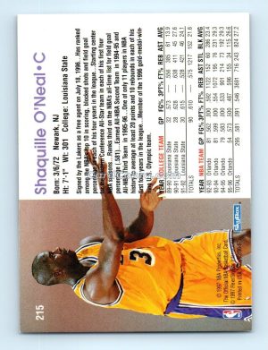 1996 Hoops #215 Shaquille O'Neal Los Angeles Lakers