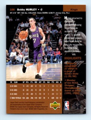 1996 Upper Deck #106 Bobby Hurley Sacramento Kings