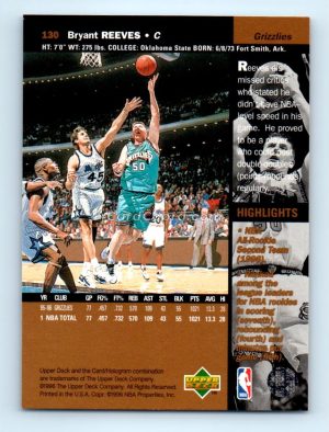 1996 Upper Deck #130 Bryant Reeves Vancouver Grizzlies