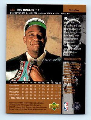 1996 Upper Deck #131 Roy Rogers Vancouver Grizzlies Rookie Card