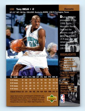 1996 Upper Deck #190 Tony Delk Charlotte Hornets Rookie Card