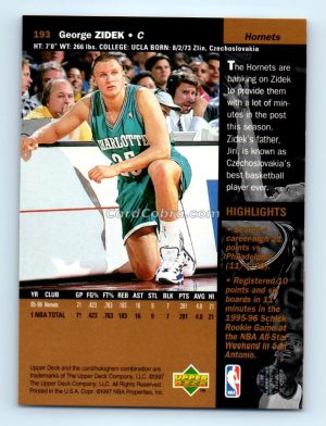 1996 Upper Deck #193 George Zidek Charlotte Hornets