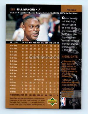 1996 Upper Deck #215 Rick Mahorn Detroit Pistons