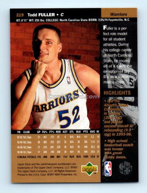 1996 Upper Deck #219 Todd Fuller Golden State Warriors Rookie Card