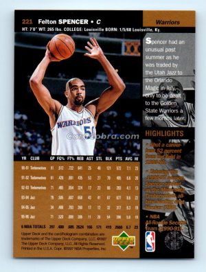 1996 Upper Deck #221 Felton Spencer Golden State Warriors