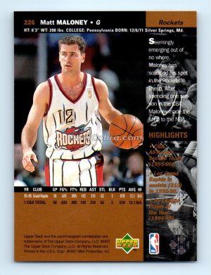 1996 Upper Deck #226 Matt Maloney Houston Rockets Rookie Card