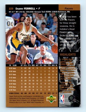 1996 Upper Deck #229 Duane Ferrell Indiana Pacers