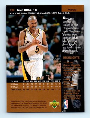 1996 Upper Deck #230 Jalen Rose Indiana Pacers