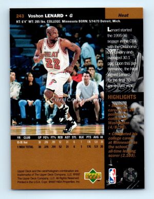 1996 Upper Deck #243 Voshon Lenard Miami Heat Rookie Card