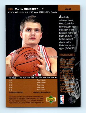 1996 Upper Deck #245 Martin Muursepp Miami Heat Rookie Card