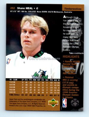 1996 Upper Deck #252 Shane Heal Minnesota Timberwolves Rookie Card