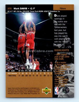 1996 Upper Deck #275 Mark Davis Philadelphia 76ers