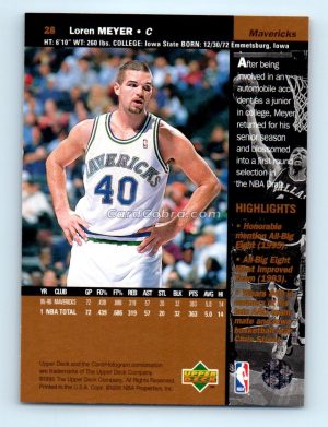 1996 Upper Deck #28 Loren Meyer Dallas Mavericks