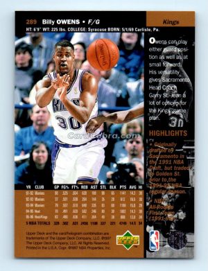 1996 Upper Deck #289 Billy Owens Sacramento Kings