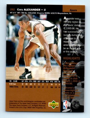 1996 Upper Deck #292 Cory Alexander San Antonio Spurs