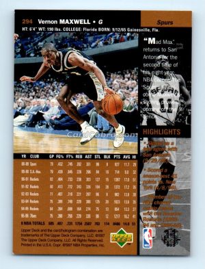 1996 Upper Deck #294 Vernon Maxwell San Antonio Spurs