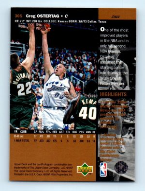 1996 Upper Deck #305 Greg Ostertag Utah Jazz