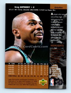 1996 Upper Deck #308 Greg Anthony Vancouver Grizzlies