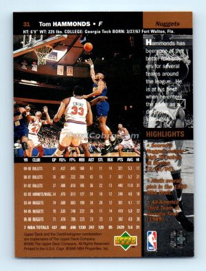 1996 Upper Deck #31 Tom Hammonds Denver Nuggets