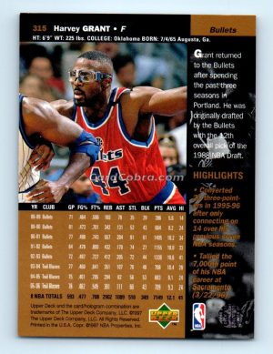 1996 Upper Deck #315 Harvey Grant Washington Bullets