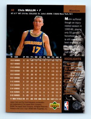 1996 Upper Deck #40 Chris Mullin Golden State Warriors