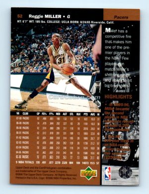 1996 Upper Deck #52 Reggie Miller Indiana Pacers