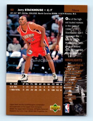 1996 Upper Deck #92 Jerry Stackhouse Philadelphia 76ers Rookie Card