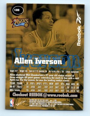 1997 SkyBox Premium Reebok #100 Allen Iverson Philadelphia 76ers