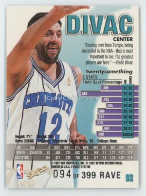 1997 SkyBox Z-Force #93 Vlade Divac /399 Rave Charlotte Hornets