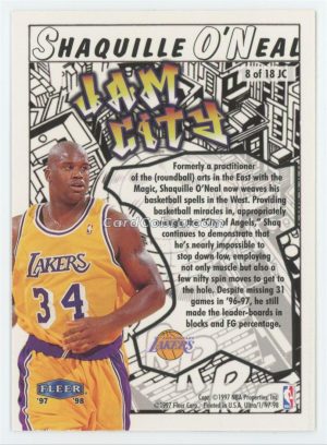 1997 Ultra Jam City #8 JC Shaquille O'Neal Los Angeles Lakers