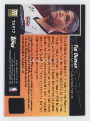 2000 Topps Reserve All Stars #TAS12 Tim Duncan San Antonio Spurs