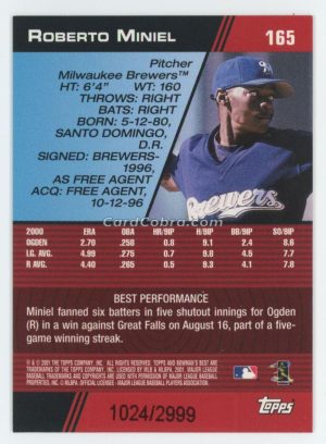 2001 Bowman's Best #165 Roberto Miniel /2999 Milwaukee Brewers Rookie Card