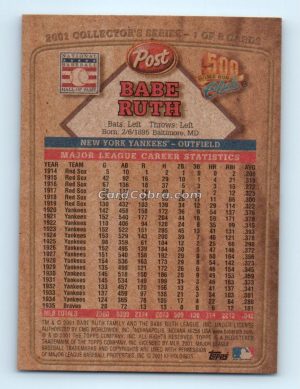 2001 Topps Post Collector's Series #1 Babe Ruth New York Yankees