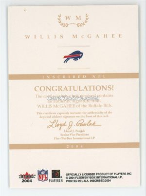 2004 Fleer Inscribed Autographs Silver #WM Willis McGahee /350 Auto Buffalo Bills