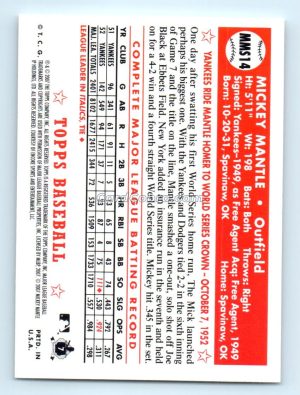 2007 Topps Mickey Mantle Story #MMS14 Mickey Mantle New York Yankees