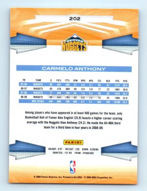 2009 Panini #202 Carmelo Anthony Denver Nuggets