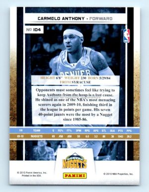 2009 Panini Season Update #104 Carmelo Anthony Denver Nuggets