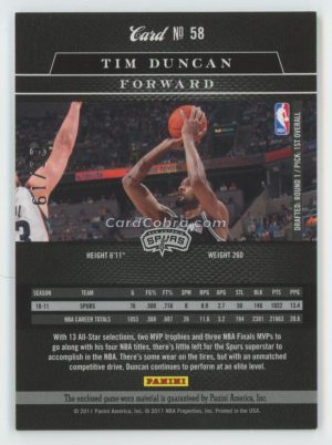 2010 Donruss Elite Black Box #58 Tim Duncan Patch San Antonio Spurs