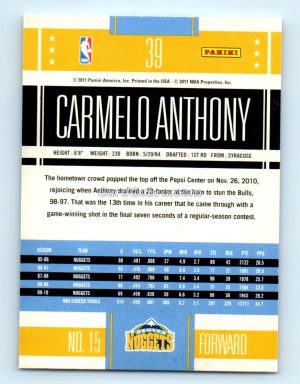 2010 Panini Classics #39 Carmelo Anthony Denver Nuggets