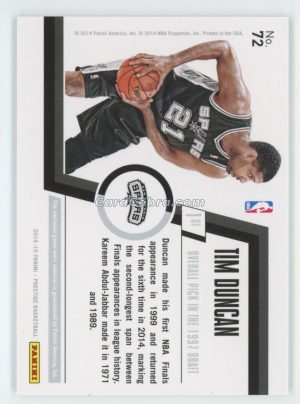 2014 Panini Prestige Premium Bonus Shots Materials #72 Tim Duncan /99 Patch San Antonio Spurs