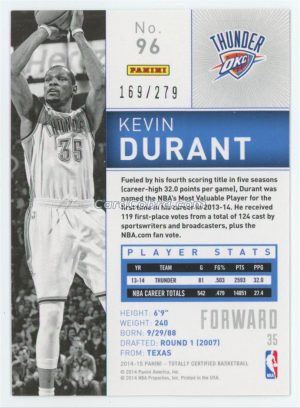 2014 Panini Totally Certified #96 Kevin Durant /279 Red Oklahoma City Thunder