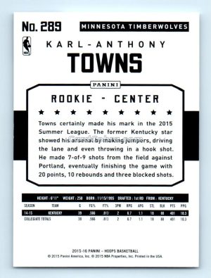 2015 Panini Hoops #289 Karl-Anthony Towns Minnesota Timberwolves Rookie Card