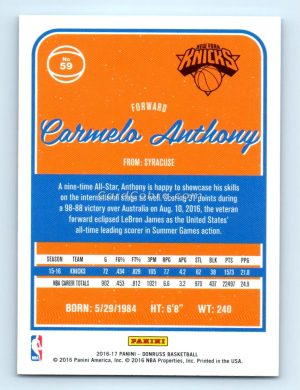 2016 Donruss #59 Carmelo Anthony New York Knicks