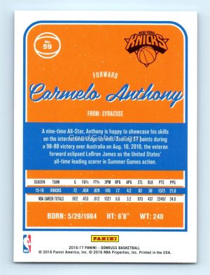 2016 Donruss #59 Carmelo Anthony New York Knicks