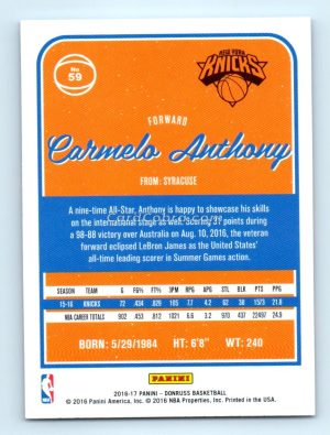 2016 Donruss #59 Carmelo Anthony New York Knicks