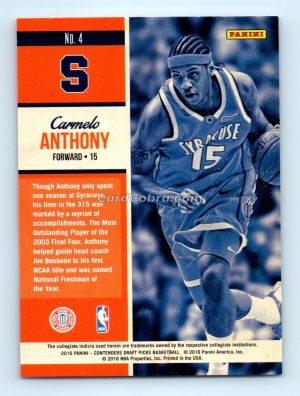 2016 Panini Contenders Draft Picks Old School Colors #4 Carmelo Anthony Syracuse Orange