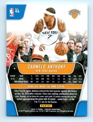 2016 Panini Threads #95 Carmelo Anthony New York Knicks