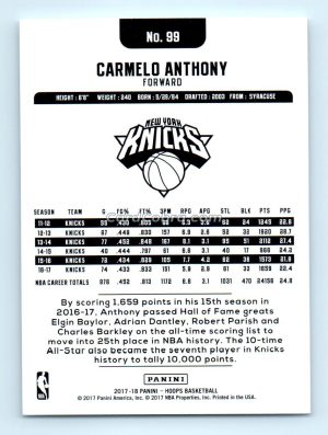 2017 Hoops #99 Carmelo Anthony New York Knicks